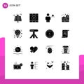 16 Universal Solid Glyph Signs Symbols of electronic, discount, avatar, digital, person