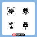 Editable Vector Line Pack of 4 Simple Solid Glyphs of eyesight, web, view, idea, art