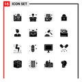 Universal Icon Symbols Group of 16 Modern Solid Glyphs of face, avatar, breakfast, locked, twitter Royalty Free Stock Photo