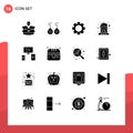 Editable Vector Line Pack of 16 Simple Solid Glyphs of fast food, video, setting, computer, researcher