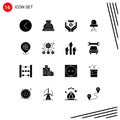 16 Thematic Vector Solid Glyphs and Editable Symbols of films, cinema, crowd, light, diode