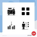 Editable Vector Line Pack of 4 Simple Solid Glyphs of firefighter, cashing, accident, education, professional skills