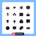 Solid Glyph Pack of 16 Universal Symbols of flower, technology, preferences, network, computer
