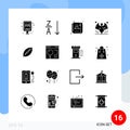 Modern Set of 16 Solid Glyphs and symbols such as football, afl, employee, night, bats