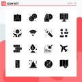 Editable Vector Line Pack of 16 Simple Solid Glyphs of hand, wanted, body massage, technology, bandit