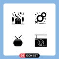 Editable Vector Line Pack of Simple Solid Glyphs of home, drum, lover, female, china