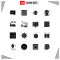 Editable Vector Line Pack of 16 Simple Solid Glyphs of hotel, pin, lock, love, home