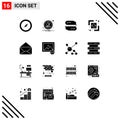 Editable Vector Line Pack of 16 Simple Solid Glyphs of image, mail, network, message, finder