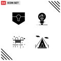 Solid Glyph Pack of 4 Universal Symbols of key, life, shield, fintech, beach tent Royalty Free Stock Photo