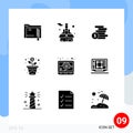 Editable Vector Line Pack of 9 Simple Solid Glyphs of laptop, computer, coins money, investment, financing