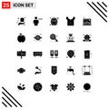 25 Universal Solid Glyph Signs Symbols of media, clothes, human, baby, discount