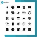 Editable Vector Line Pack of 25 Simple Solid Glyphs of mobile, heart, chat, love, wc