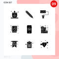 9 Creative Icons Modern Signs and Symbols of night, gift, book, shopping, ecommerce