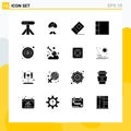 Editable Vector Line Pack of 16 Simple Solid Glyphs of public, eye, person, layout, stationary Royalty Free Stock Photo