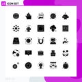 Editable Vector Line Pack of 25 Simple Solid Glyphs of skin, ufo, percentage, space, moon