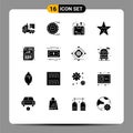 User Interface Pack of 16 Basic Solid Glyphs of star, fable, estimation, packaging, logistics