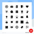 Editable Vector Line Pack of 25 Simple Solid Glyphs of star, study, coding, education, web