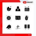 Editable Vector Line Pack of 9 Simple Solid Glyphs of strategic, sign, control, monday, cyber