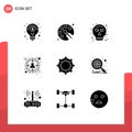 Editable Vector Line Pack of 9 Simple Solid Glyphs of tether, target, avatar, customer, audience