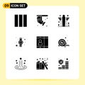 Set of 9 Modern UI Icons Symbols Signs for user, mobile, health, watch, hand watch