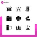 Editable Vector Line Pack of 9 Simple Solid Glyphs of work, print, coding, device, folder