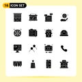 Editable Vector Line Pack of 16 Simple Solid Glyphs of world, care, battery, plant, shopping