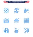 Editable Vector Line Pack of USA Day 9 Simple Blues of country; dessert; security; cake; movies