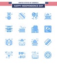 Editable Vector Line Pack of USA Day 16 Simple Blues of day; party decoration; bloons; buntings; instrument