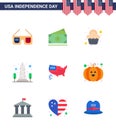 Editable Vector Line Pack of USA Day 9 Simple Flats of american; usa; cake; sight; landmark