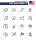 Editable Vector Line Pack of USA Day 16 Simple Lines of food; thanksgiving; ball; native american; usa