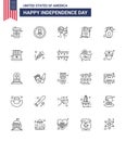 4th July USA Happy Independence Day Icon Symbols Group of 25 Modern Lines of fries; chips; bloons; wedding; love