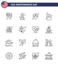 16 USA Line Pack of Independence Day Signs and Symbols of hat; entertainment; officer; circus; usa Royalty Free Stock Photo