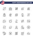 USA Happy Independence DayPictogram Set of 25 Simple Lines of meal; fast; st; burger; grill