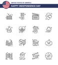 Editable Vector Line Pack of USA Day 16 Simple Lines of money; hat; military; cowboy; usa
