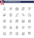 Editable Vector Line Pack of USA Day 25 Simple Lines of wedding; love; police sign; invitation; parade