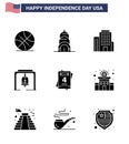 9 Creative USA Icons Modern Independence Signs and 4th July Symbols of building; love; office; invitation; christmas bell