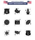 Editable Vector Line Pack of USA Day 9 Simple Solid Glyphs of day; calendar; flower; american; star