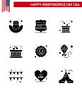 Editable Vector Line Pack of USA Day 9 Simple Solid Glyphs of celebration; american; drum; sticks; drum