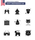 Editable Vector Line Pack of USA Day 9 Simple Solid Glyphs of money; independence day; thanksgiving; independece; drum