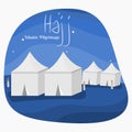 Muslim Pilgrims at Mina Tents Area Vector Illustration