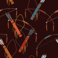 Native American Archery Tools Vector Illustration Dark Background Seamless Pattern Royalty Free Stock Photo