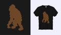 Editable vector outline image of gorilla with brown stripes isolated on black background. Vector T-shirt silhouette. Front side.