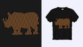 Editable vector outline image of Two Horned Rhinoceros with brown stripes isolated on black background. Vector T-shirt silhouette Royalty Free Stock Photo