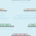 Outline Style Narrow Boat with Waves Vector Illustration Seamless Pattern