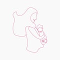 Outline Style Woman Holding a Kid Vector Illustration