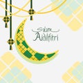 Ketupat and Patterned Crescent Vector Illustration Salam Aidil Fitri Concept