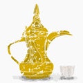 Brush Strokes Dallah Coffee Pot and Finjan Cup Vector Illustration