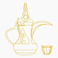 Outline Dallah Coffe Pot and Finjan Cup Vector Illustration