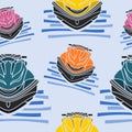 Front View Personal Watercraft Vector Illustration Seamless Pattern