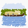 Side View Brush Strokes Kerala Houseboat Vector Illustration